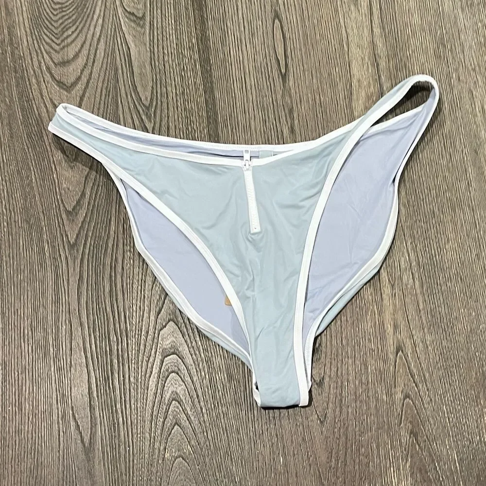 NWT Skims Sporty Zipper Swim Dipped Tanga Bottom Nylon Blend Stretch Pacific 4X